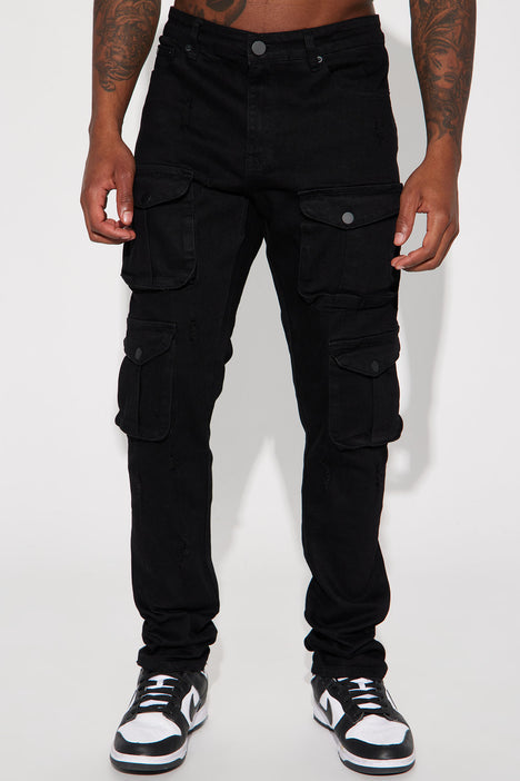 Dirty Ways Stacked Cargo Skinny Jeans - Black