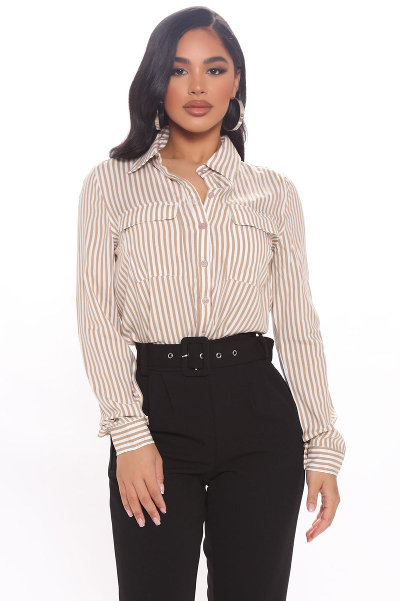 You Better Work Striped Shirt II - Taupe/combo | Fashion Nova, Shirts ...
