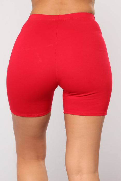 Fashion nova red shorts sale