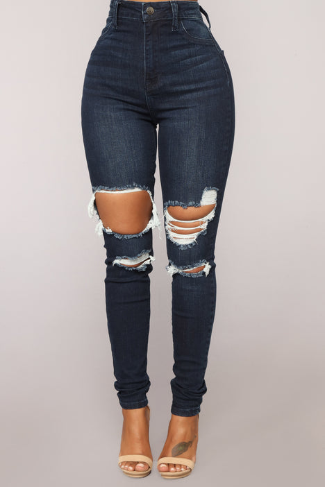 Aubrey High Rise Distressed Jeans Dark Denim