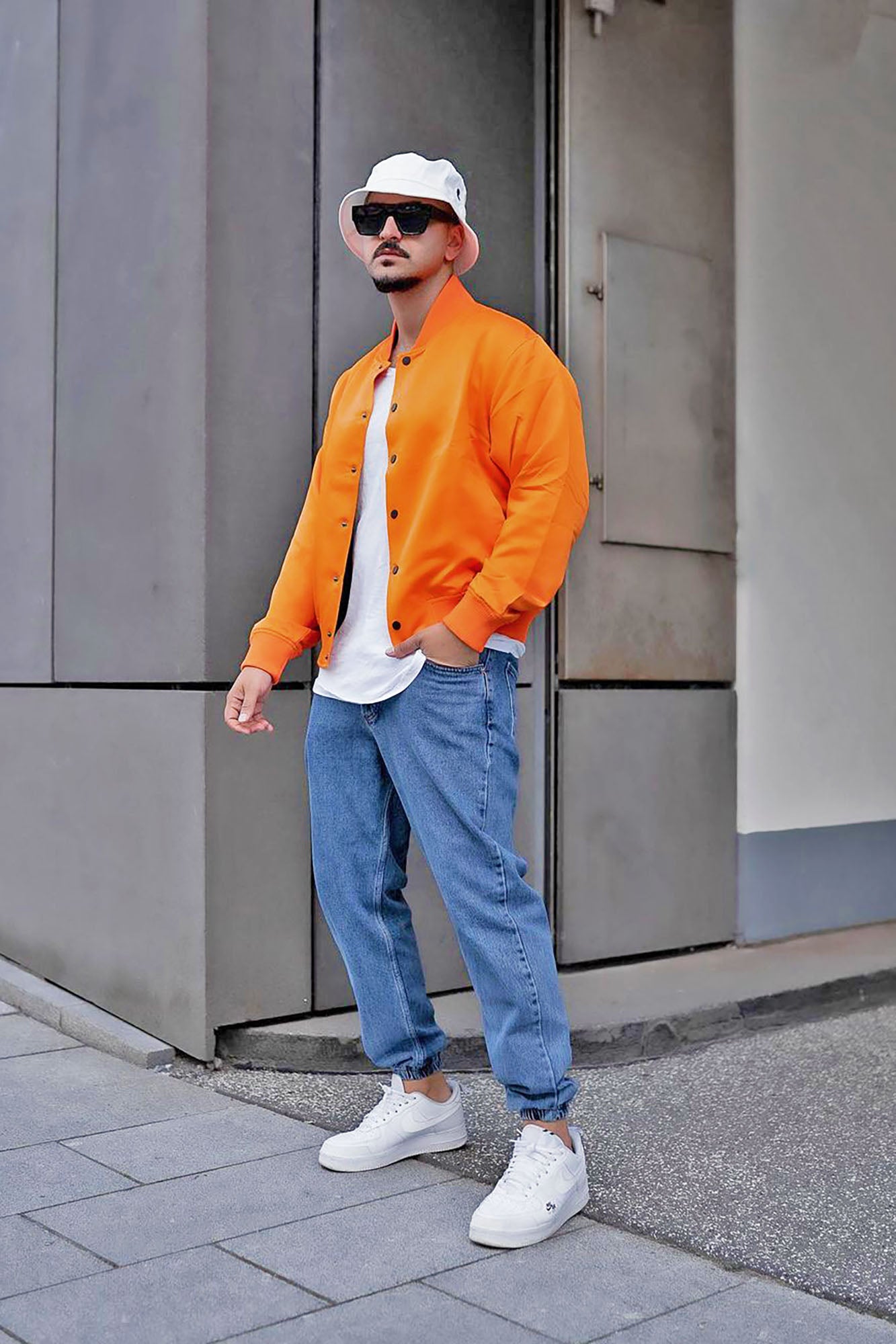 Men's orange bomber best sale jacket