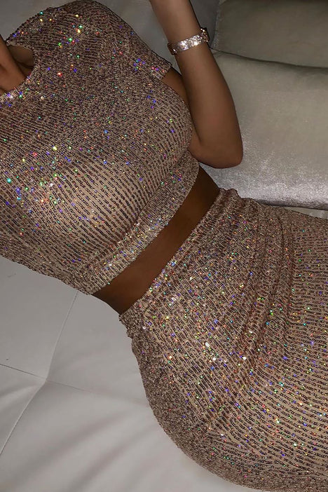Born To Sparkle Sequin Skirt Set Rose Gold