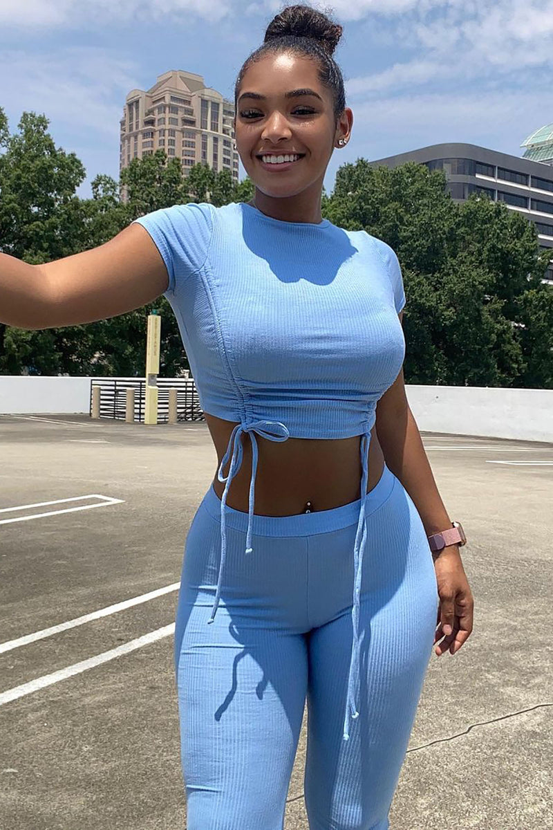 Clear Your Schedule Ruched Pant Set - Blue | Fashion Nova, Matching ...