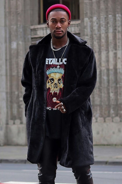 Cole Long Fur Coat - Black, Fashion Nova, Mens Jackets