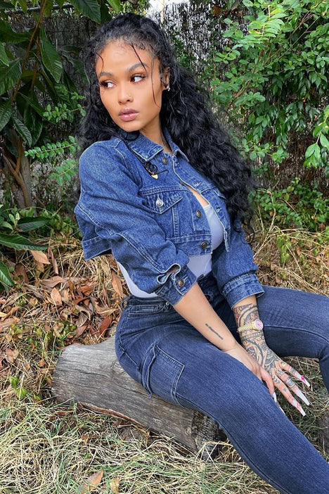 Fashion nova cropped denim jacket hot sale