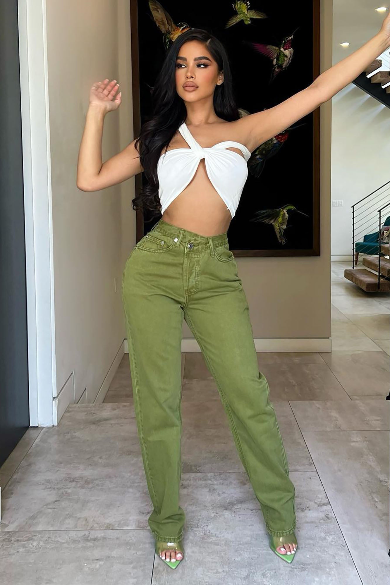 Fashion nova olive green pants sale