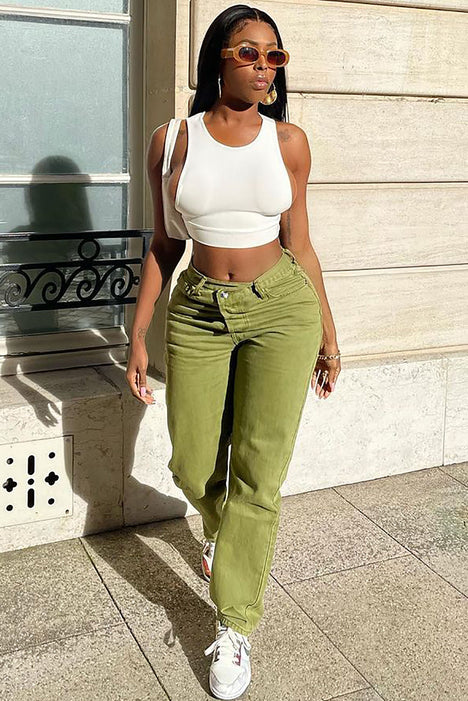 Crossover Color Straight Leg Jeans Olive