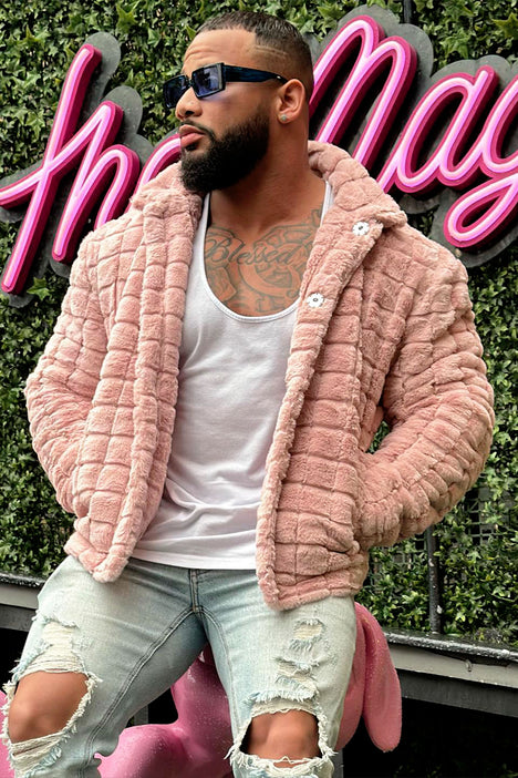 Glamorous Hot Pink Faux Fur Coat with Lapel Collar - Glamorous