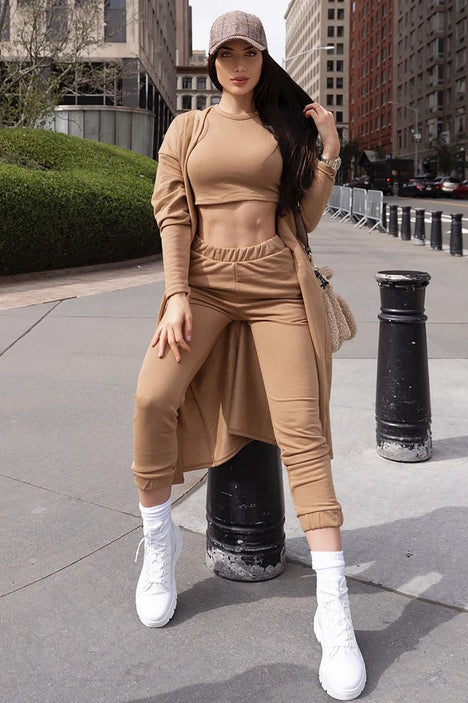 Don t Be Jealous 3 Piece Jogger Set Cognac Fashion Nova