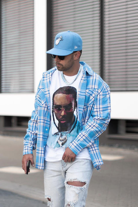Downtown Raw Hem Flannel Long Sleeve Woven Top Light Blue