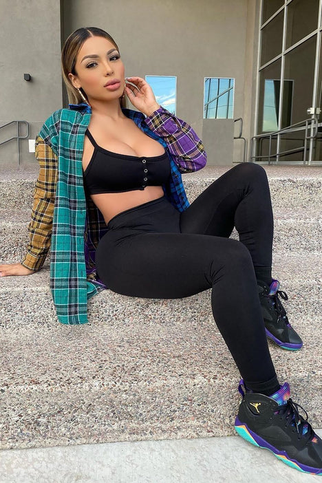 Plaid shirt 2025 yoga pants