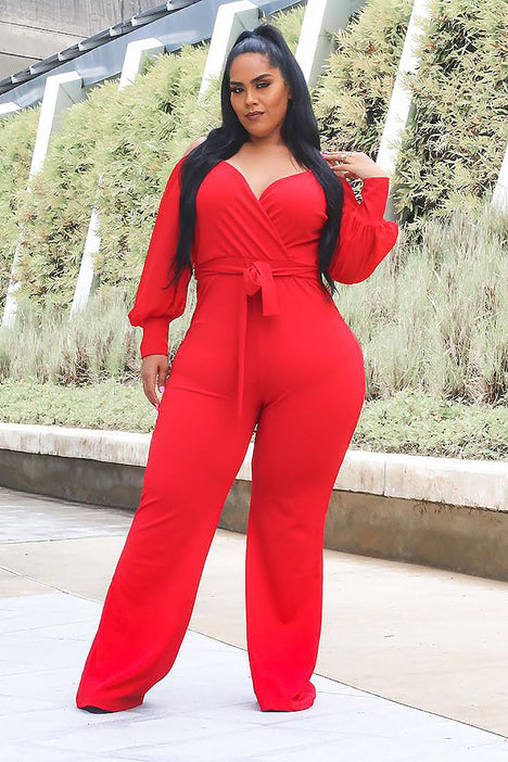 Falling For Your Charm Jumpsuit - Red