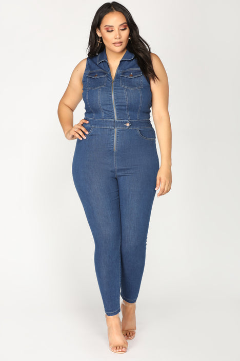 Hold Me By The Heart Denim Jumpsuit - Dark