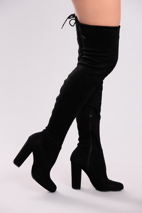 Black Patent Leather Platform Chunky Heel Thigh High Heel Boots|FSJshoes