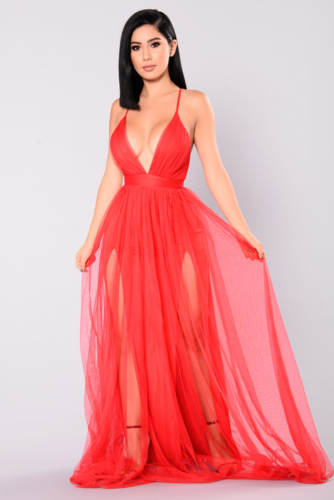 Fashion nova red maxi dress sale