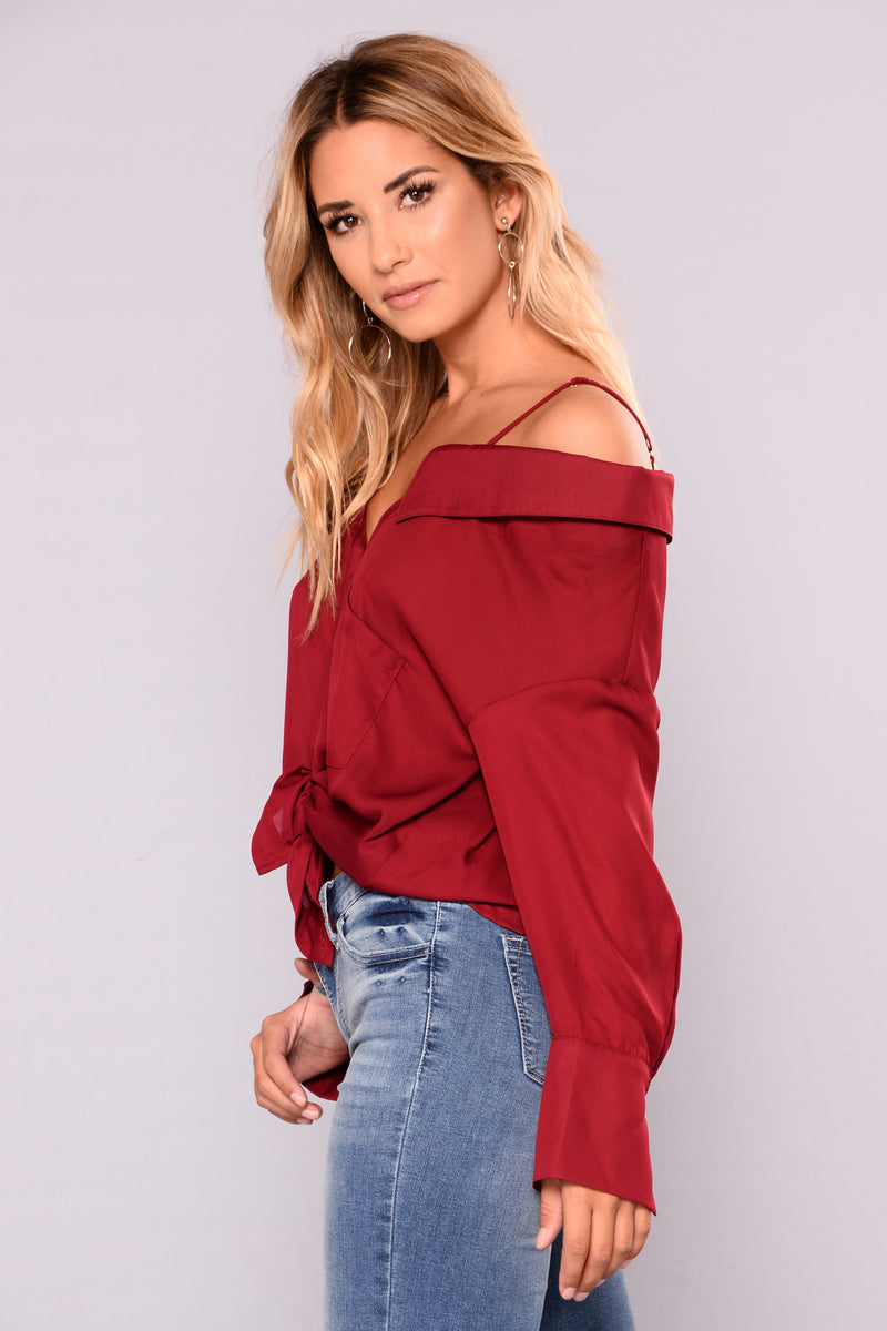Open Sails Off Shoulder Top Burgundy Fashion Nova, Shirts & Blouses