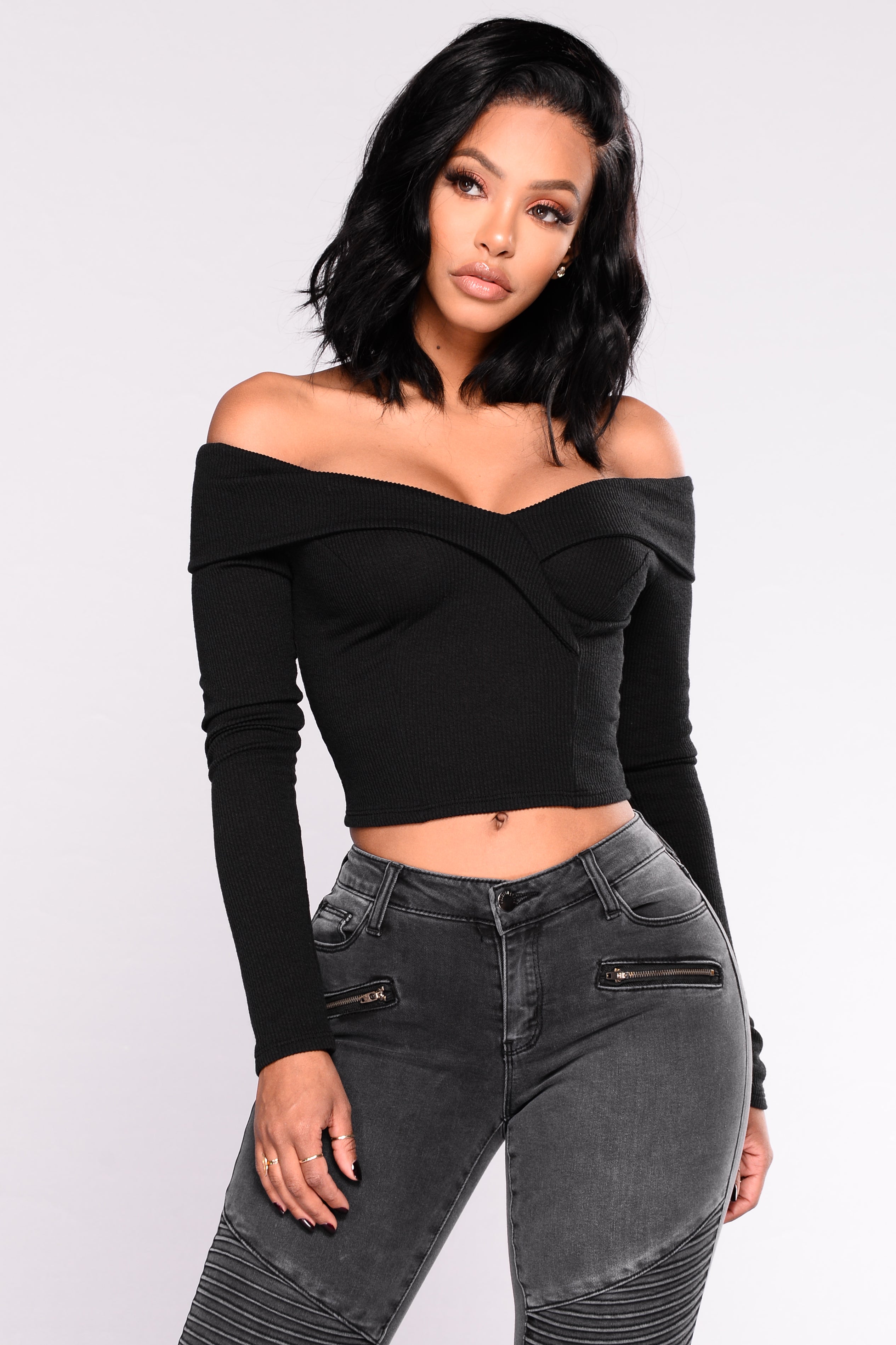 Only Forever Off Shoulder Top - Black/combo, Fashion Nova, Knit Tops