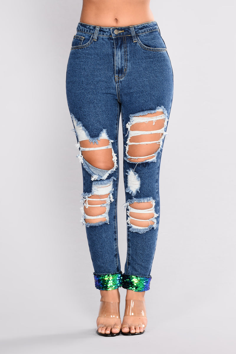 Put You On Game Sequin Boyfriend Jeans - Medium Blue Wash | Fashion ...
