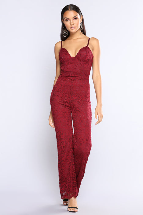 Maroon lace jumpsuit new arrivals
