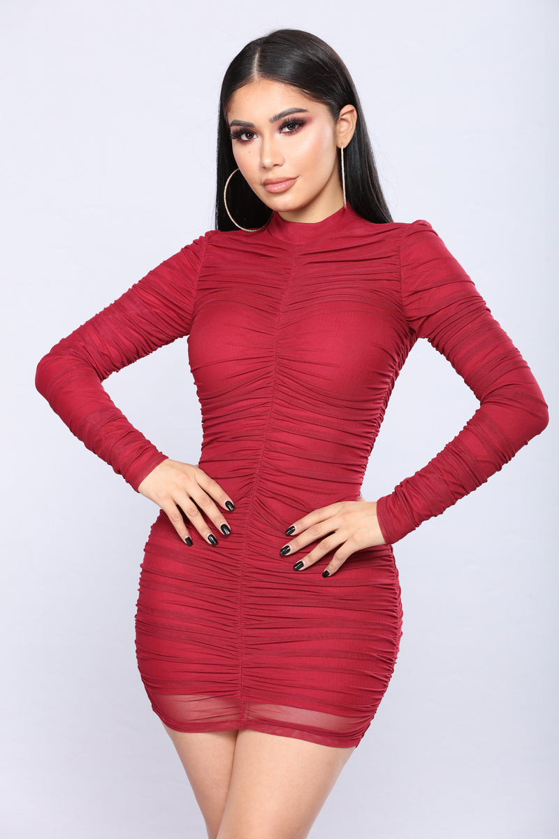 Paparazzi Ruched Dress Burgundy Fashion Nova, Dresses Fashion Nova