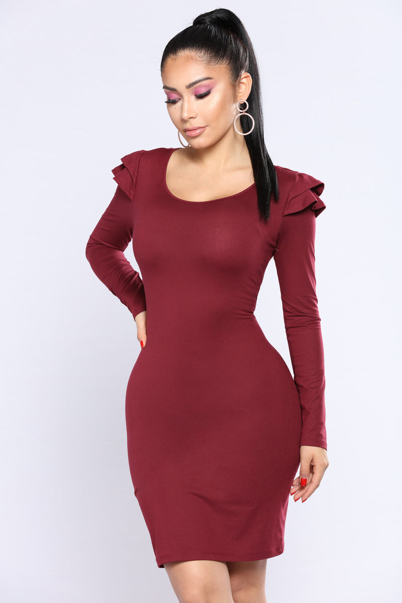 Bailee Ruffle Dress - Wine | Fashion Nova, Dresses | Fashion Nova