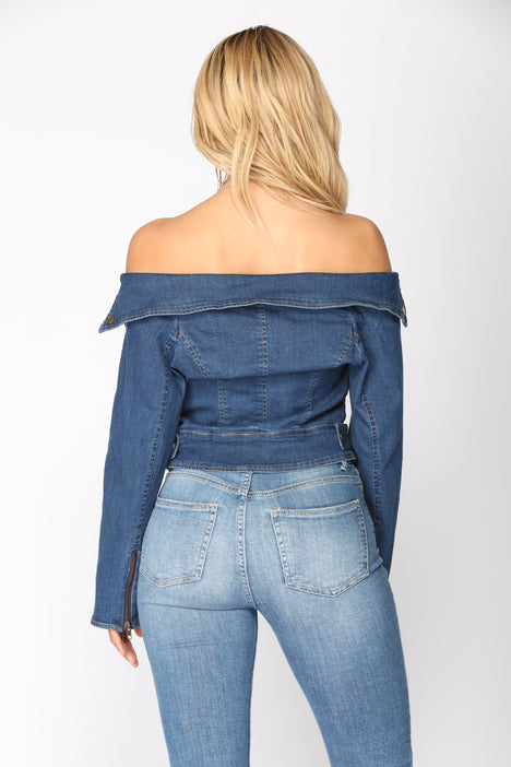 Off the shoulder zip up jacket hot sale