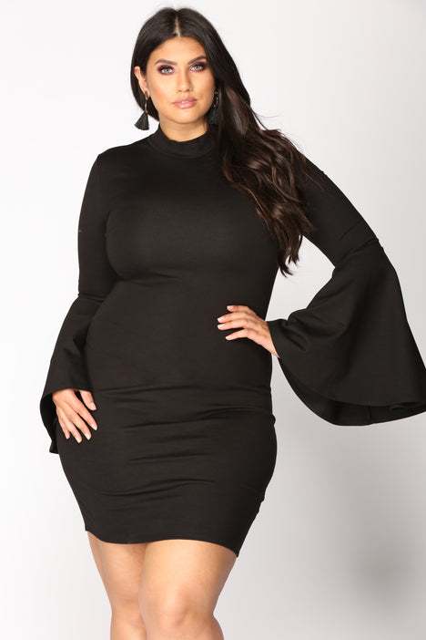 Carys Bell Sleeve Dress - Black, Fashion Nova, Dresses