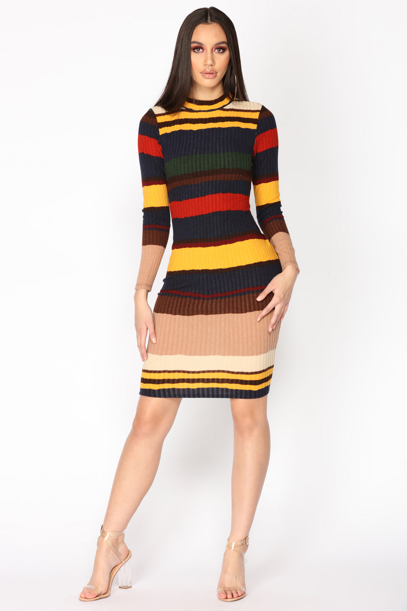 Homebound Striped Dress - Mustard/Navy | Fashion Nova, Dresses ...