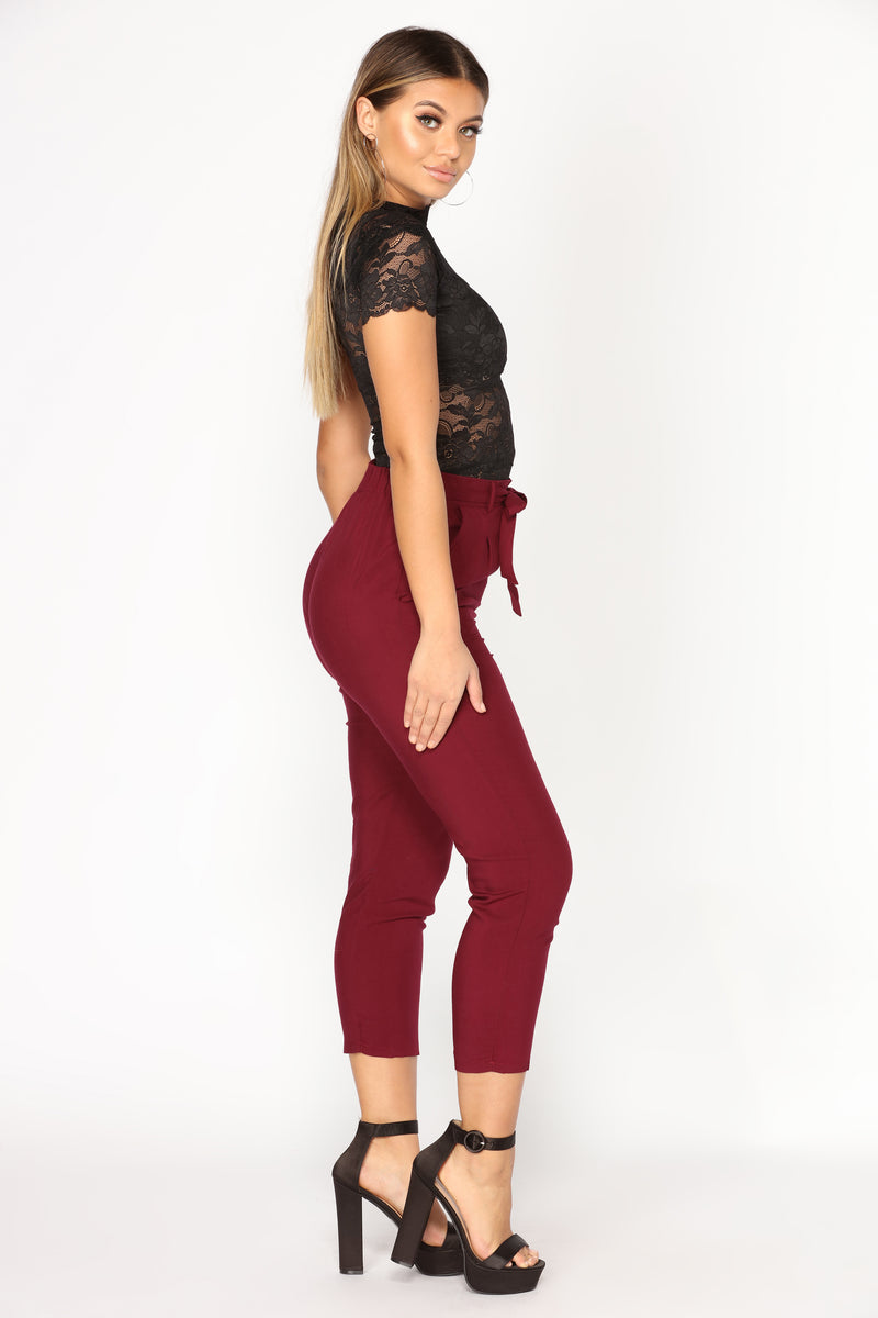 Work It Waist Tie Pants Burgundy Fashion Nova, Pants Fashion Nova