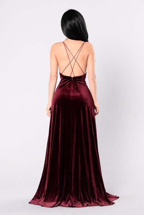 Burgundy velvet dress shop fashion nova