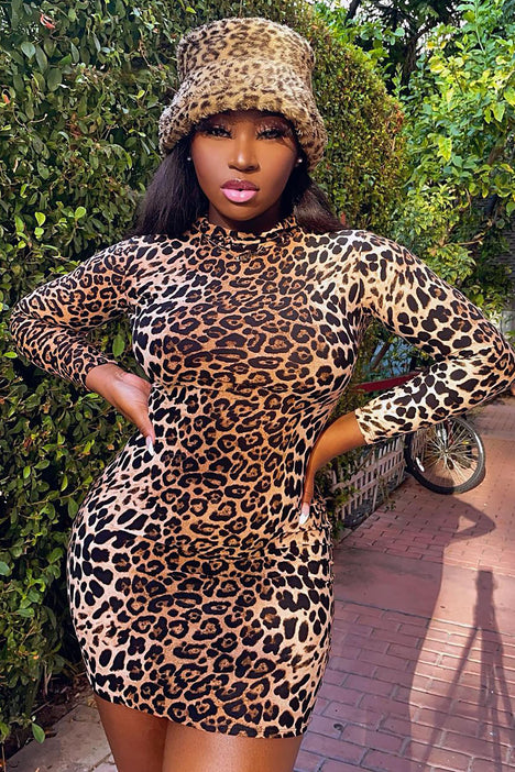 Fierce Look Leopard Dress - Brown