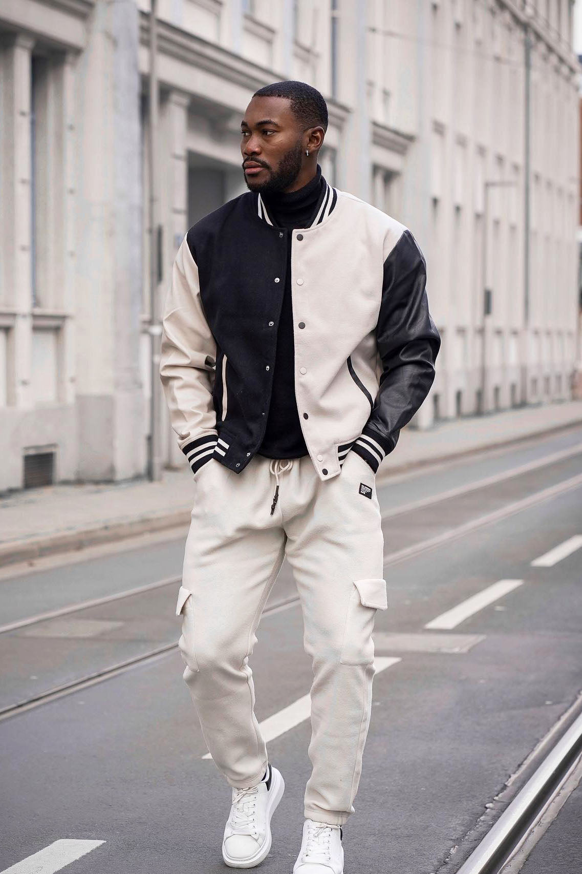 For The Books Faux Leather Sleeves Colorblock Varsity Jacket