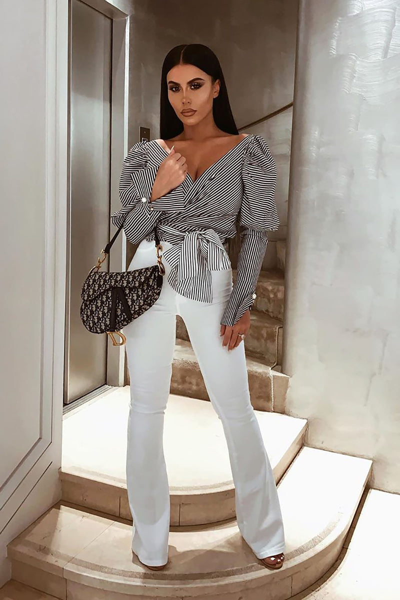 Good Timing Blouse Charcoal/White Fashion Nova, Shirts & Blouses