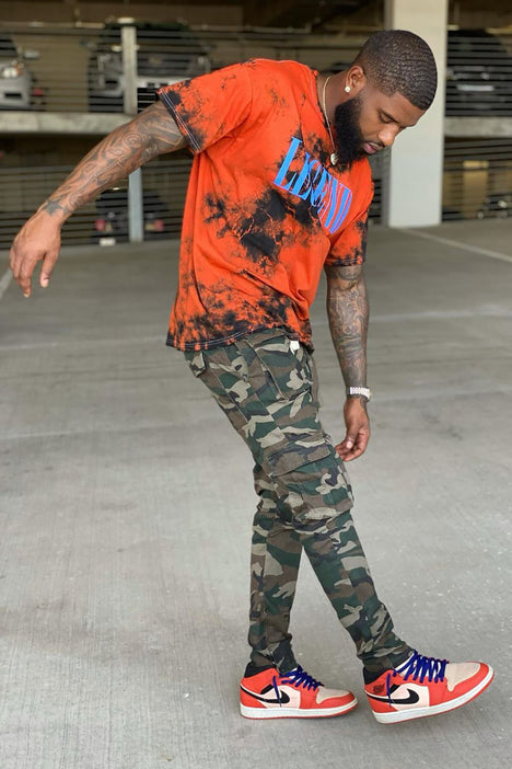 Orange Camo Utility Pants | boohooMAN USA