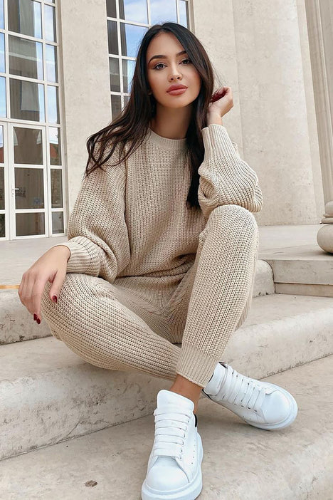 In A Knit Sweater Set - Taupe