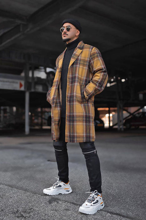 Checkered on sale overcoat mens