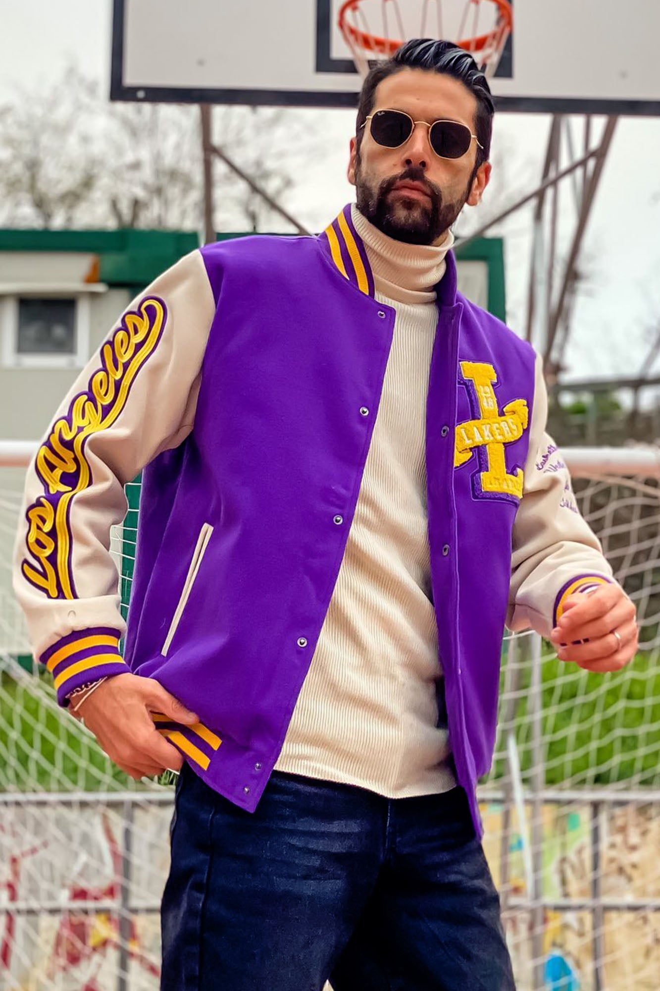 lakers purple varsity jacket