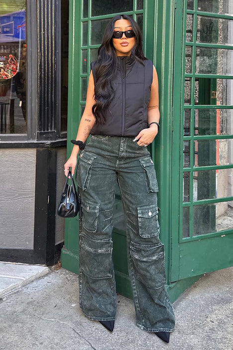 Lily High Rise Cargo Jeans - Green, Fashion Nova, Jeans