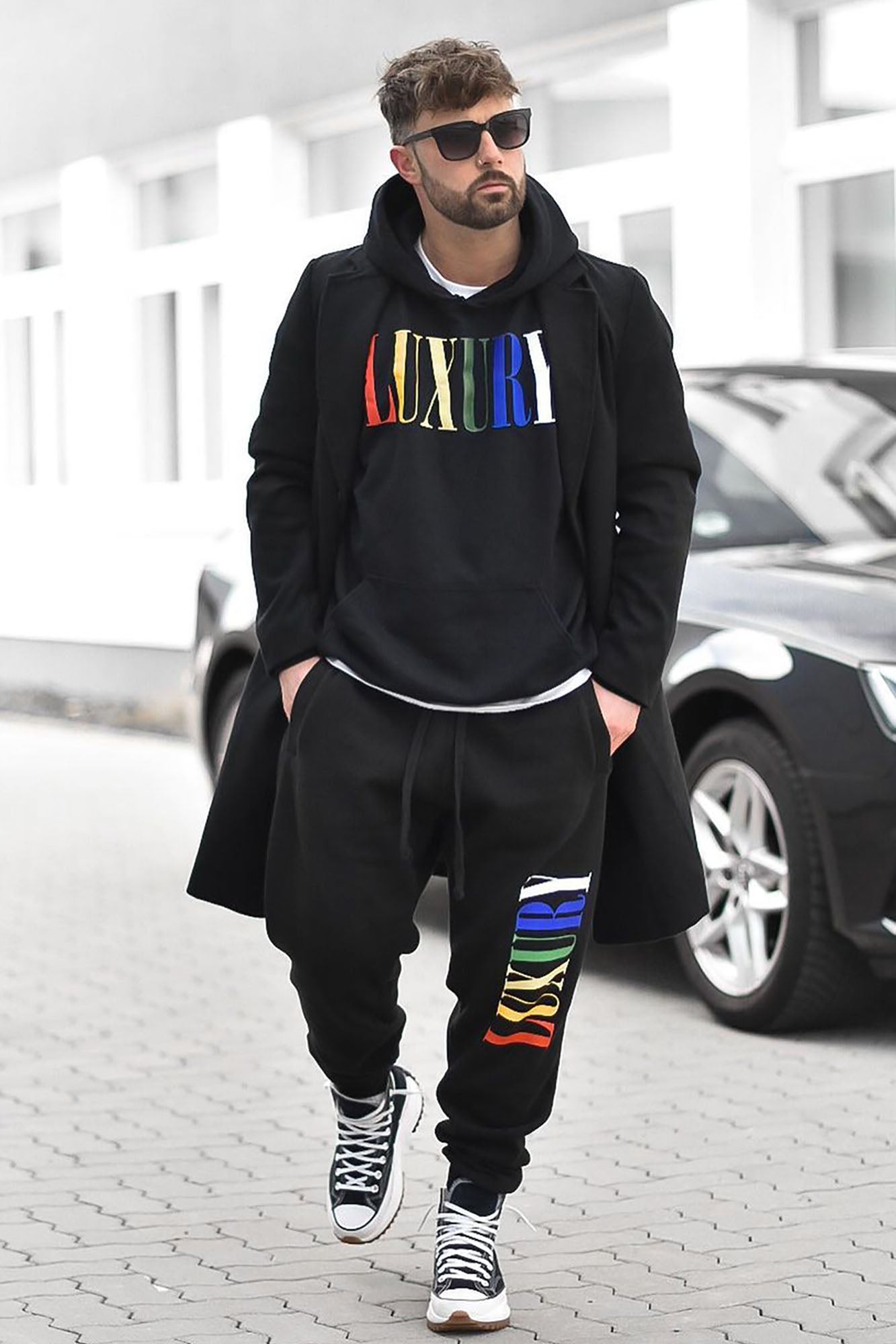 New Fashion Rhinestone Skull Hoodie Luxury Men Black Sweatshirt All Sizes