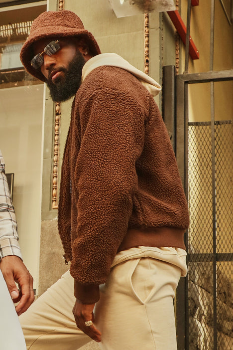 Dark brown sherpa jacket top