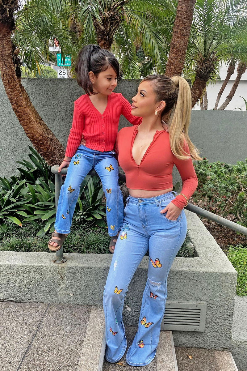 Mini Catching Butterflies Extreme Flare Jeans Light Blue Wash