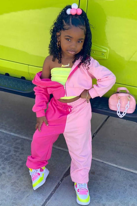 Mini Double Sided Colorblock Jogger Set Fuchsia combo Fashion