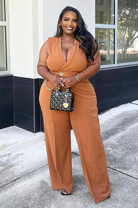 Need A Date Jumpsuit - Cognac