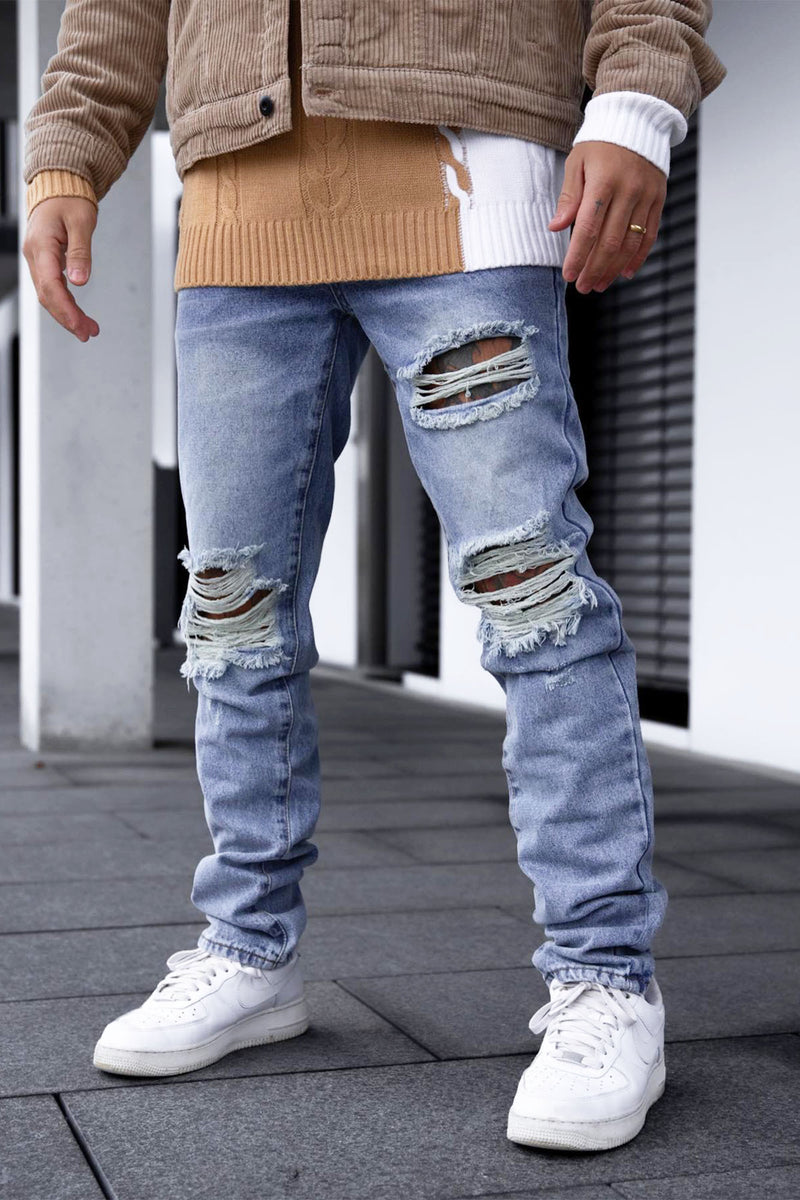 Perceive Ripped Straight Jeans - Medium Wash | Fashion Nova, Mens Jeans ...