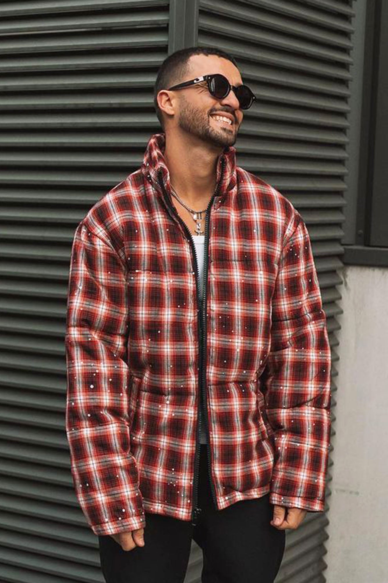 Plaid puffer deals jacket mens