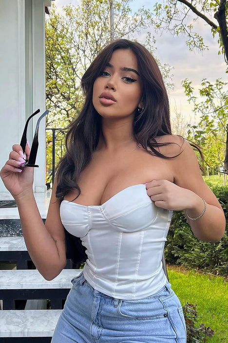 Please Her Satin Corset Top - White, Fashion Nova, Shirts & Blouses