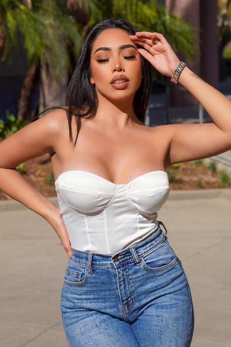 White satin bustier top hot sale