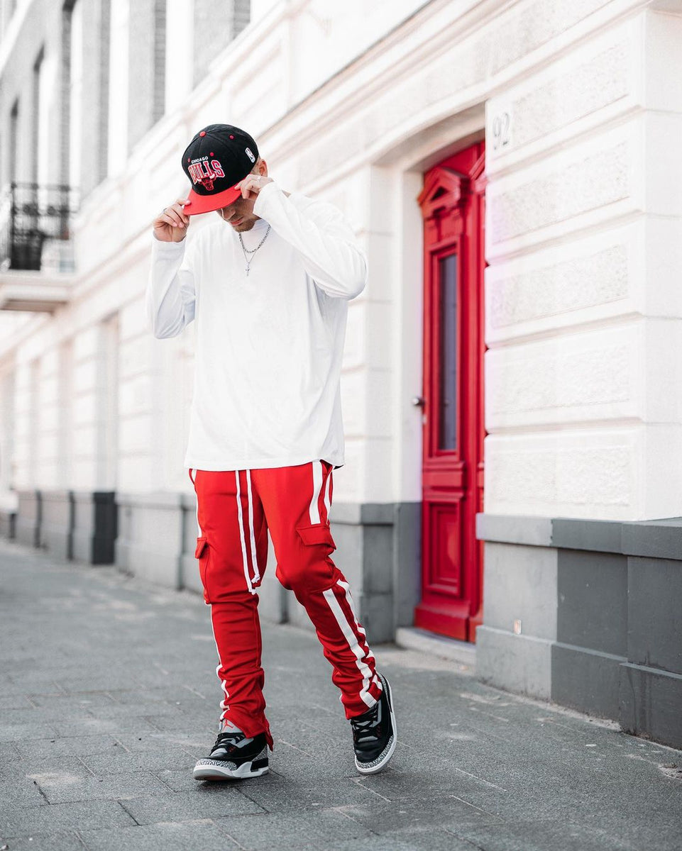 Post Cargo Track Pants - Red/Combo | Fashion Nova, Mens Pants | Fashion ...