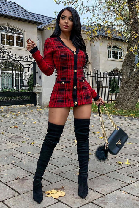 Power Hour Plaid Mini Dress - Red/Black