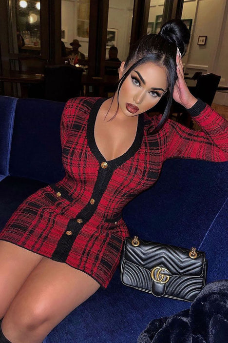 Power Hour Plaid Mini Dress - Red/Black | Fashion Nova, Dresses